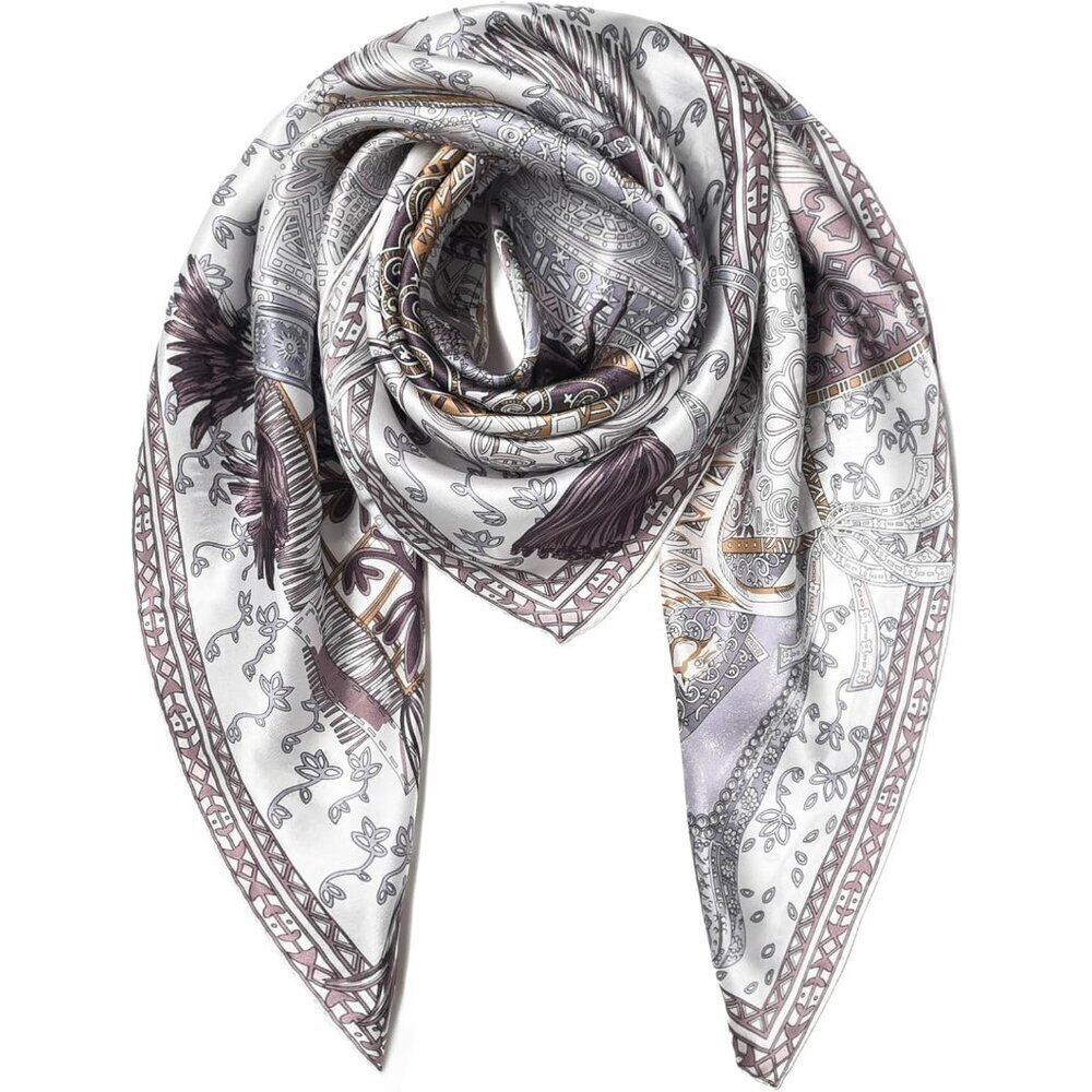 Mulberry Silk White-2 Scarf 43 Inch L Square Shawl Womens Oversized Headband